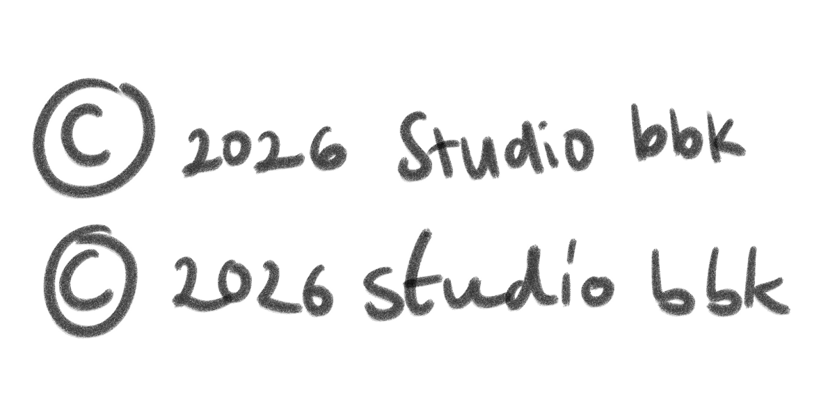 Hand-drawn copyright notice for studio bbk.